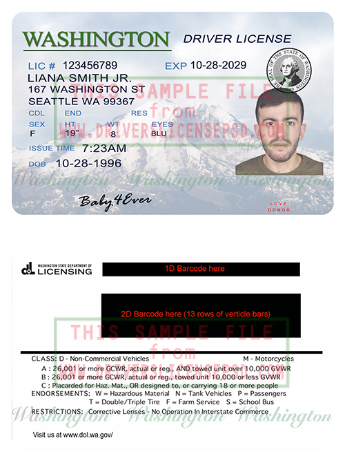 washington driver license font